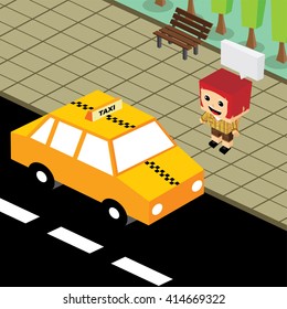 cartoon theme isometric taxi