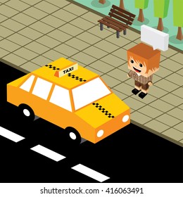 cartoon theme isometric taxi