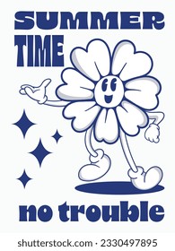 Cartoon themed 
psychedelic flower vector illustration. 
summer themed slogan.