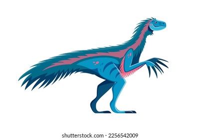 Cartoon Therizinosaurus dinosaur character. Mesozoic era reptile, isolated paleontology feathered lizard or animal with fangs. Prehistoric reptile, extinct herbivore dinosaur vector personage