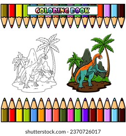 Cartoon Therizinosaurus in the jungle for coloring book