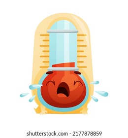 Cartoon Thermometer Character Crying Out Loud Shedding Tears Vector Illustration.