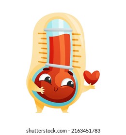 Cartoon Thermometer Character in Love Sending Red Heart Vector Illustration