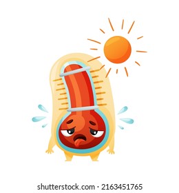 Cartoon Thermometer Character Sweating Because of Hot Sun Vector Illustration