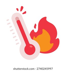 Cartoon Thermometer with High Temperature Reading and Flames Hot Weather Concept