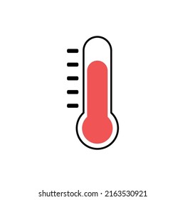 Cartoon thermometer icon with temperature isolated on white background. Flat design. Vector illustration.