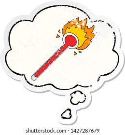 cartoon thermometer with thought bubble as a distressed worn sticker