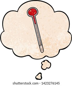 cartoon thermometer with thought bubble in grunge texture style