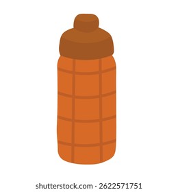 Cartoon thermos bottle in warm colors, perfect for autumn travel or cozy picnic themes.