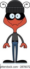 A cartoon thief ant smiling.