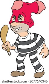 Cartoon Thief Bandit Inmate Funny Crazy Male Character Mascot Vector