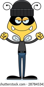 A cartoon thief bee looking angry.