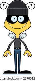 A cartoon thief bee smiling.