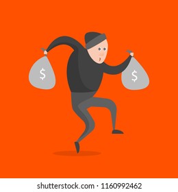 Cartoon Thief Character on a Orange Background Gangster Concept Element Flat Design Style. Vector illustration of Icon People