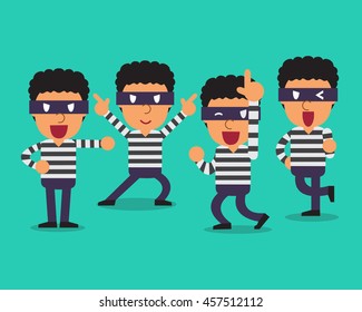 Cartoon thief character poses set