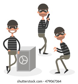 Cartoon thief character set isolated on white. Vector Illustration