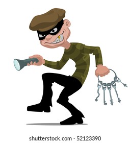 cartoon thief with flashlight and skeleton key