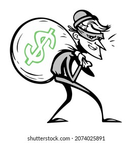 cartoon thief man stealing money character vector illustration hand drawn

