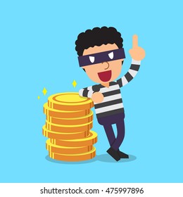 Cartoon thief and money coins