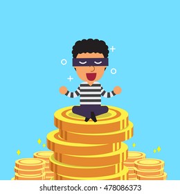 Cartoon thief and money coins