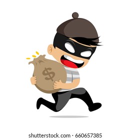 Cartoon Thief Robber Character Poses On White Background Vector Illustration