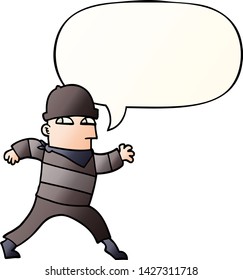 cartoon thief with speech bubble in smooth gradient style