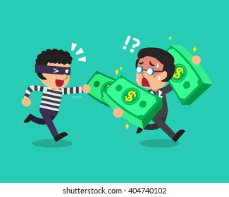 Cartoon a thief stealing money from businessman