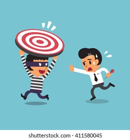 Cartoon thief stealing target from businessman