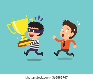 Cartoon thief stealing trophy