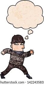 ladrão de desenhos animados com bolha de pensamento no estilo de textura grunge