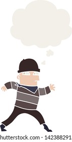 cartoon thief with thought bubble in retro style