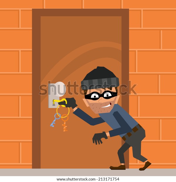 Cartoon Thief Tries Break Down Door Stock Vector Royalty Free