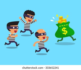 Cartoon thieves and money bag