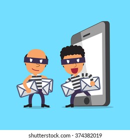 Cartoon thieves stealing mail from smartphone