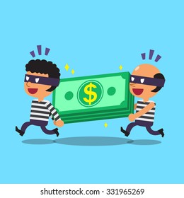 Cartoon thieves stealing money stack