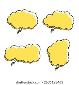 Cartoon think empty simple retro comic style speech cloud bubbles set. Hand drawn pop art, vintage speech clouds, thinking bubbles, and conversation text elements. Vector illustration