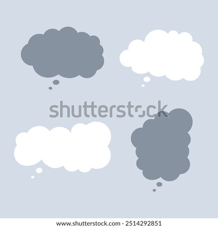 Cartoon think empty simple retro comic style speech cloud bubbles set. Hand drawn pop art, vintage speech clouds, thinking bubbles, and conversation text elements. Vector illustration