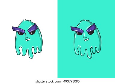 Cartoon thinking Emoji in Ghost Style .  Sea Green color Vector Illustration