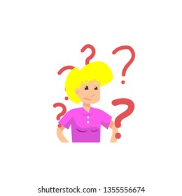 Cartoon thinking man with question mark vector illustration. Man and question 
