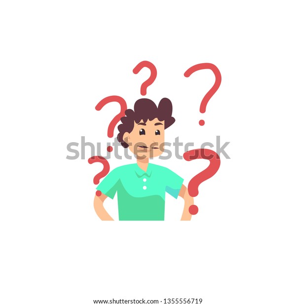Cartoon Thinking Man With Question Mark Vector Illustration Man And