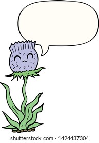 cartoon thistle with speech bubble