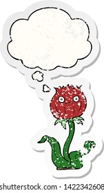 caricatura con burbuja de pensamiento como pegatina gastada angustiada