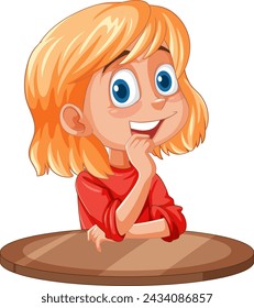 Cartoon of a thoughtful girl with a cheerful expression