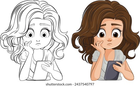 Cartoon of a thoughtful girl holding a book