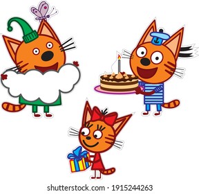 cartoon three cats, birthday, holiday 2