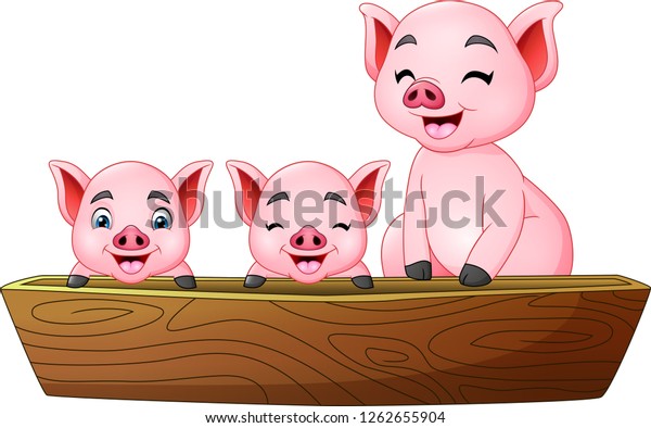 ボートに乗る3匹の子豚の漫画 のベクター画像素材 ロイヤリティフリー