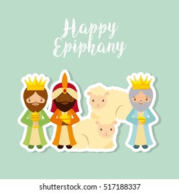 cartoon three wise men. happy epiphany design. vector illustration
