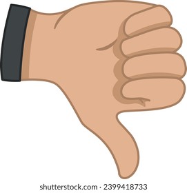 Cartoon Thumb Down. Negative Gesture, Hostility, Condemnation, Dislike. Sign of a Bad Choice. Hand Gesture. Vector illustration.