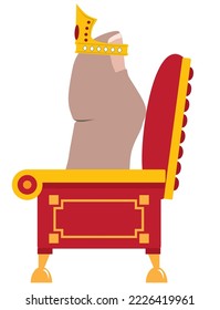 A cartoon thumb wearing a crown is sitting on a throne ruling