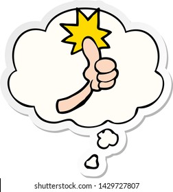 cartoon thumbs up sign with thought bubble as a printed sticker